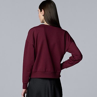 Petite Simply Vera Vera Wang Jeweled Neck Sweatshirt