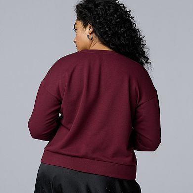 Plus Size Simply Vera Vera Wang Jeweled Neck Sweatshirt