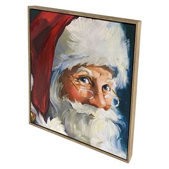 Santa with Hand-Painted Accents Framed Canvas Wall Art