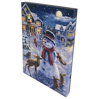 Snowman with Woodland Animals LED Canvas Wall Art
