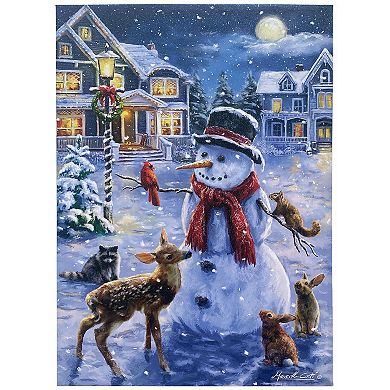 Snowman with Woodland Animals LED Canvas Wall Art
