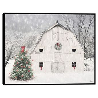 White Barn Framed Winter Scene Wall Art