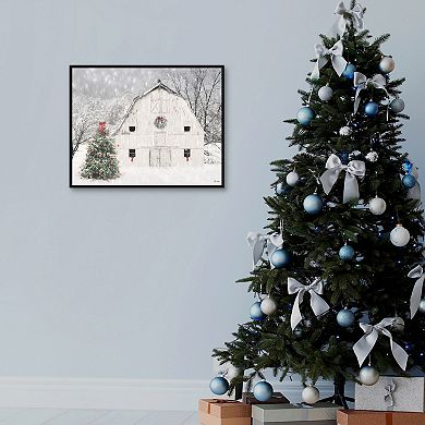 White Barn Framed Winter Scene Wall Art