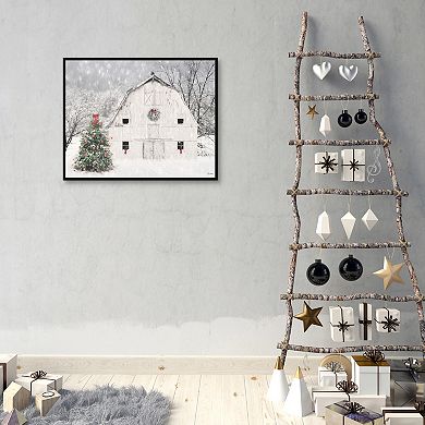 White Barn Framed Winter Scene Wall Art