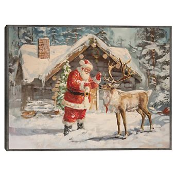 Santa and Reindeer Framed Holiday Wall Art