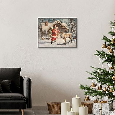 Santa and Reindeer Framed Holiday Wall Art