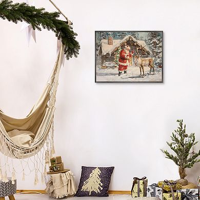 Santa and Reindeer Framed Holiday Wall Art