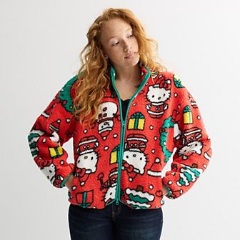 Juniors' Hello Kitty Long Sleeve Zip Neck Fleece Pullover