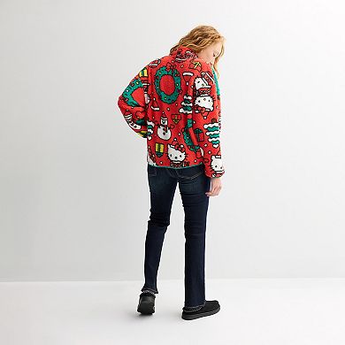 Juniors' Hello Kitty Long Sleeve Zip Neck Fleece Pullover