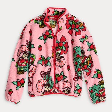 Juniors' Long Sleeve Zip Neck Fleece Pullover with Holiday Print