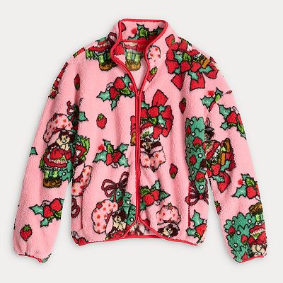 Juniors' Long Sleeve Zip Neck Fleece Pullover with Holiday Print