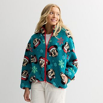 Juniors' Disney Mickey Mouse Long Sleeve Zip Neck Fleece Pullover