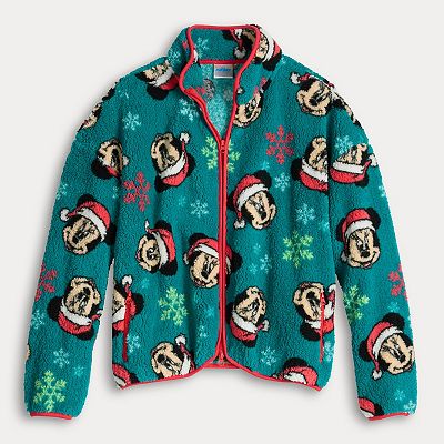 Juniors' Disney's Minnie Mouse Long Sleeve Zip Neck Fleece Pullover