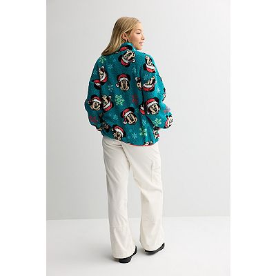 Juniors' Disney's Minnie Mouse Long Sleeve Zip Neck Fleece Pullover