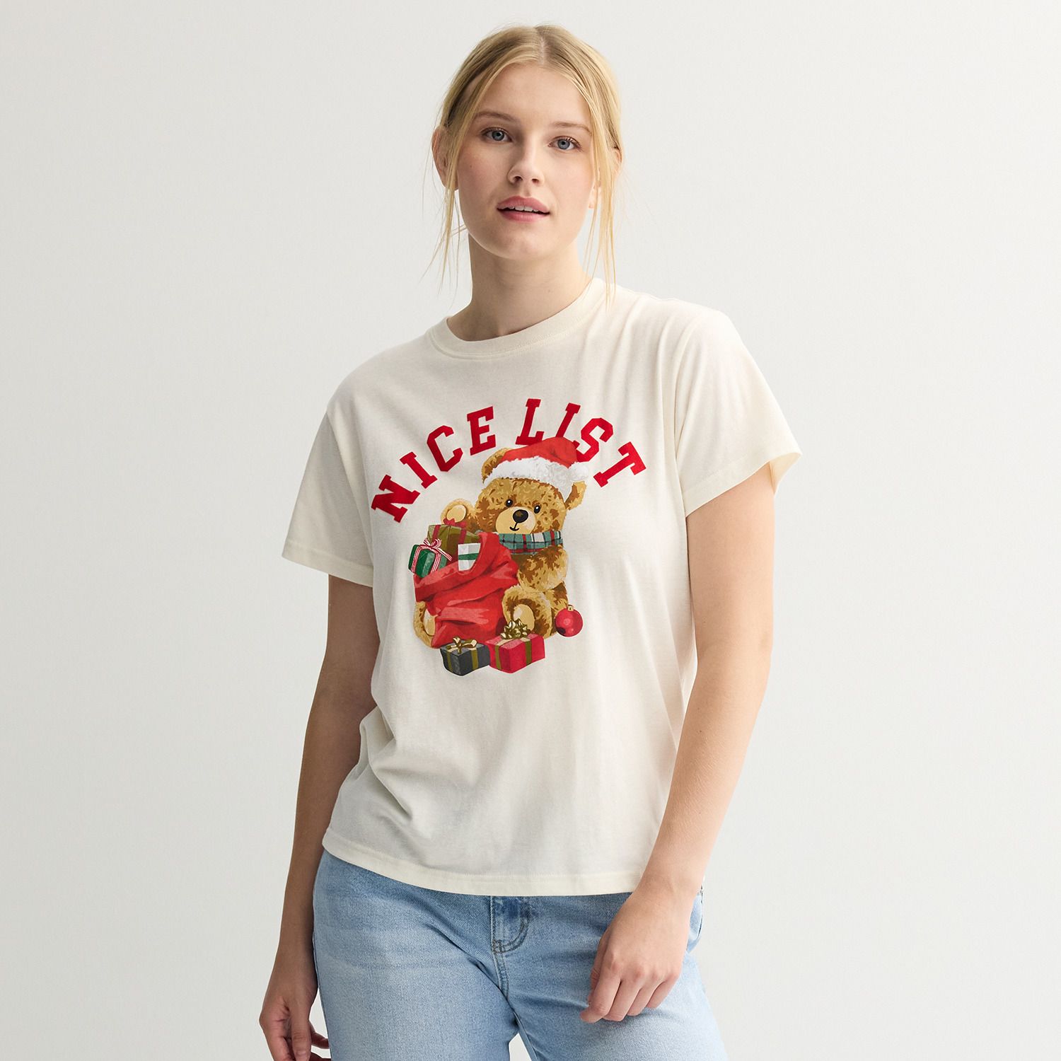 Juniors' Short Sleeve Holiday Graphic Tee