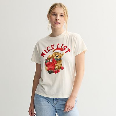 Juniors' Short Sleeve Holiday Graphic Tee