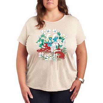 Plus Size Smurfs Flowers & Mushrooms Graphic Tee