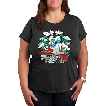 Plus Size Smurfs Flowers & Mushrooms Graphic Tee