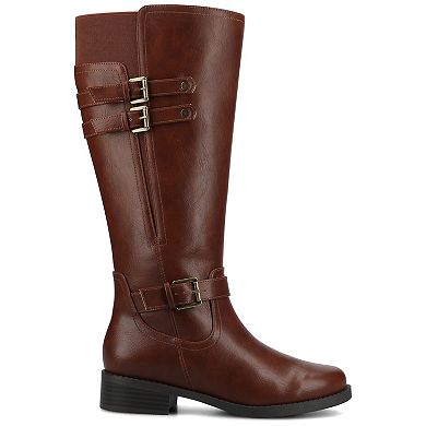 Journee Sonny Women's Round Toe Buckle Detail Knee-High Boots In Regular, Wide, & Extra Wide Calf