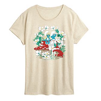 Women's Smurfs Flowers & Mushrooms Graphic Tee