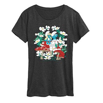 Women's Smurfs Flowers & Mushrooms Graphic Tee