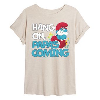 Juniors' Smurfs Hang On, Papa's Coming Oversized Tee