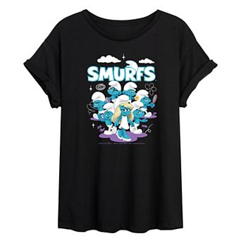 Juniors' Smurfs Group Logo Oversized Oversized Tee