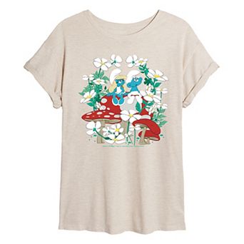 Juniors' Smurfs Flowers & Mushrooms Oversized Tee