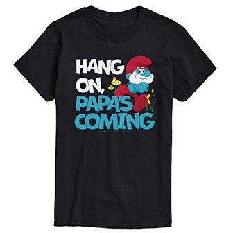 Big & Tall Smurfs Hang On Papa's Coming Graphic Tee