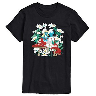 Big & Tall Smurfs Flowers & Mushrooms Graphic Tee