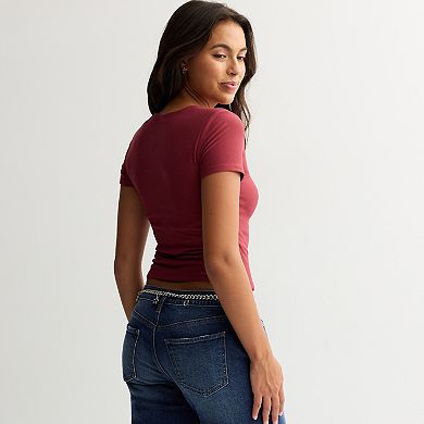 Juniors' Pink Republic Contour Side Cinch Short Sleeve Top