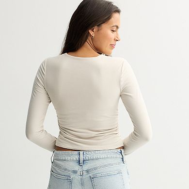 Juniors' Pink Republic Contour Side Cinch Long Sleeve Top
