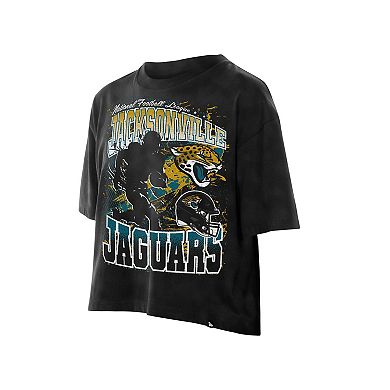 Women's New Era Black Jacksonville Jaguars Cropped Boxy Sport Classics Mineral Wash T-Shirt
