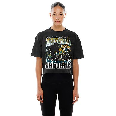 Women's New Era Black Jacksonville Jaguars Cropped Boxy Sport Classics Mineral Wash T-Shirt