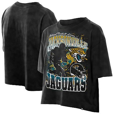 Women's New Era Black Jacksonville Jaguars Cropped Boxy Sport Classics Mineral Wash T-Shirt