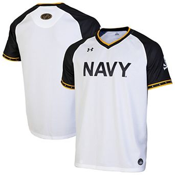 Men's Under Armour White/Navy Navy Midshipmen Replica Full-Button Baseball Jersey