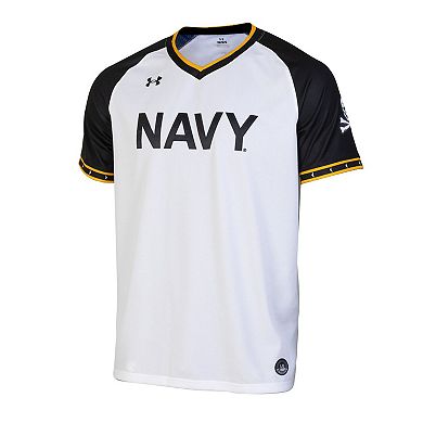 Men's Under Armour White/Navy Navy Midshipmen Replica Full-Button Baseball Jersey