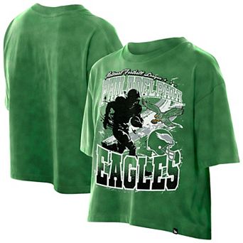 Women's New Era Kelly Green Philadelphia Eagles Cropped Boxy Sport Classics Mineral Wash T-Shirt