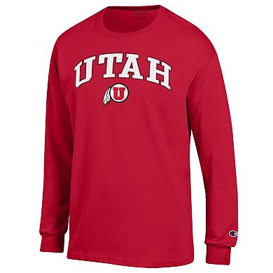 Men's Champion Red Utah Utes Arch Over Logo Long Sleeve T-Shirt