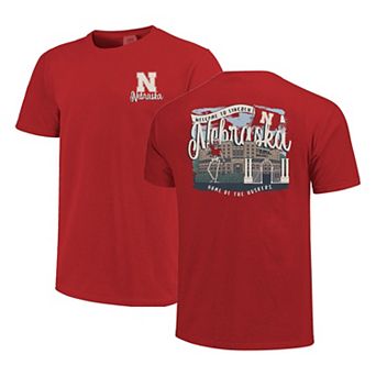 Women's Scarlet Nebraska Huskers Comfort Colors Campus Scene Drawing Script T-Shirt