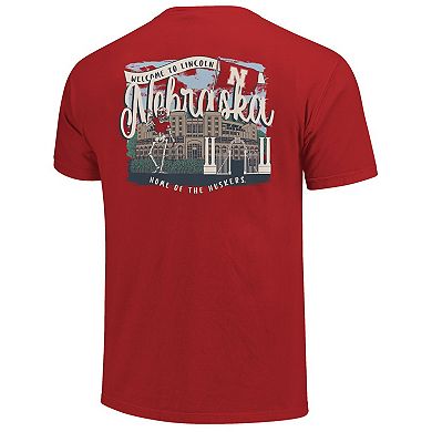 Women's Scarlet Nebraska Huskers Comfort Colors Campus Scene Drawing Script T-Shirt