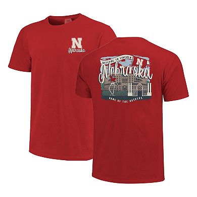 Women's Scarlet Nebraska Huskers Comfort Colors Campus Scene Drawing Script T-Shirt