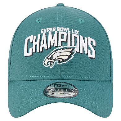 Men's New Era Midnight Green Philadelphia Eagles Super Bowl LIX Champions Side Patch 39THIRTY Flex Hat