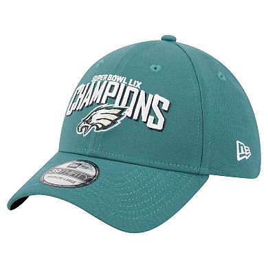 Men's New Era Midnight Green Philadelphia Eagles Super Bowl LIX Champions Side Patch 39THIRTY Flex Hat
