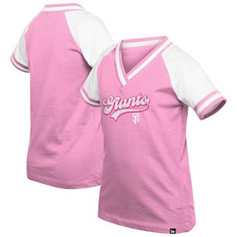 Girls Youth New Era Pink San Francisco Giants Mommy & Me Raglan V-Neck T-Shirt
