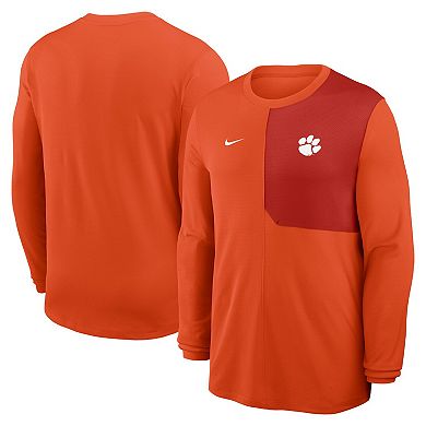 Men's Nike Orange Clemson Tigers 2025 Sideline Coach UV Performance Long Sleeve T-Shirt