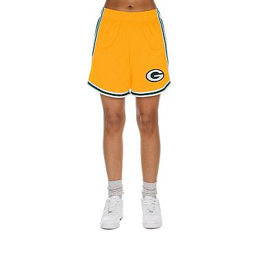 Women's New Era Gold/Green Green Bay Packers Sport Classics Mesh Shorts