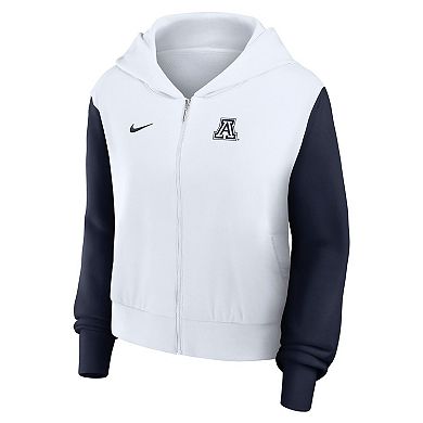 Women's Nike White Arizona Wildcats Cropped Beyond Capability Color-Block Script Full-Zip Hoodie