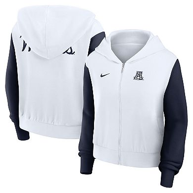 Women's Nike White Arizona Wildcats Cropped Beyond Capability Color-Block Script Full-Zip Hoodie