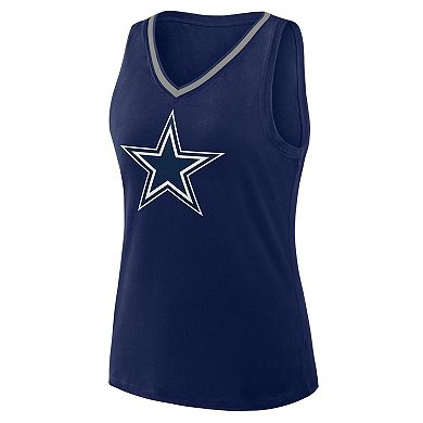 Women's Logo Athletic Navy Dallas Cowboys Stellar Win V-Neck Tank Top